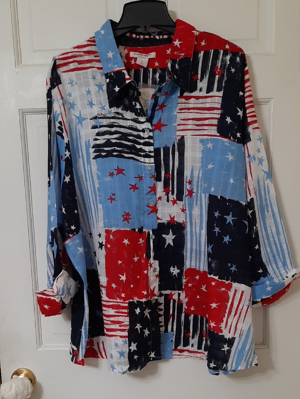 Allison Daley Red, Blue & Navy Star Patchwork Button-Down Shirt